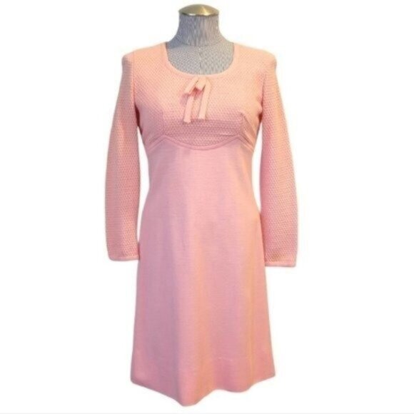 Vintage Jonathan Logan 60's Wool Knit Long Sleeve Dress Pink - Picture 2 of 9